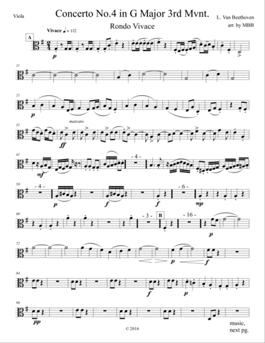 Concertos for Five Beethoven 4th Piano Concerto in G arr. for String Quartet 3rd Mmvnt. string parts Piano Quintet scores gallery preview page 6