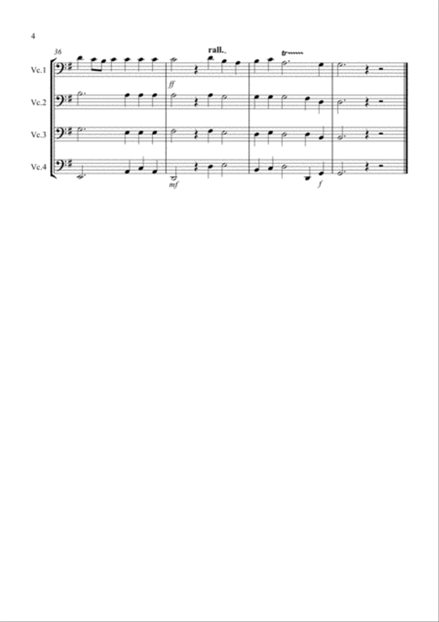 Hornpipe from Handel's Water Music for Cello Quartet Cello Solo scores gallery preview page 4