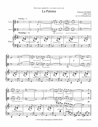 Book cover for La Paloma - Violin, Viola and Piano