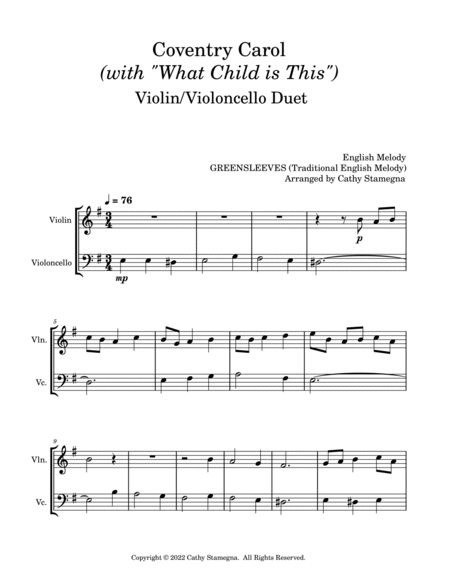 Coventry Carol (with “What Child is This”) (Violin/Violoncello Duet) image number null
