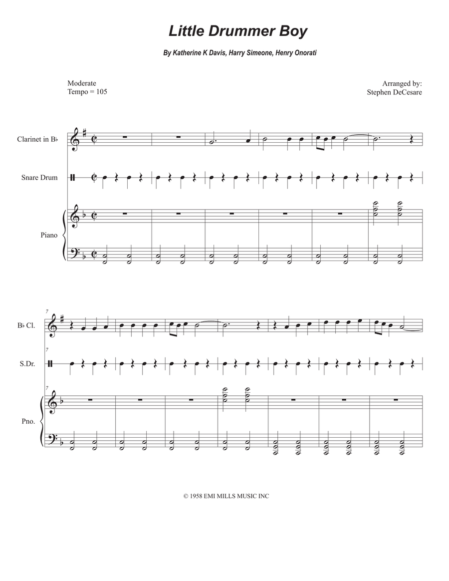 The Little Drummer Boy Clarinet Solo scores gallery preview page 1