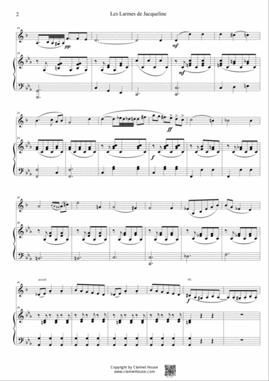 Les Larmes de Jacqueline for Clarinet Solo & PIano Small Ensemble scores gallery preview page 6