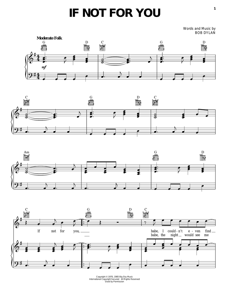 If Not For You Piano, Vocal, Guitar scores gallery preview page 1