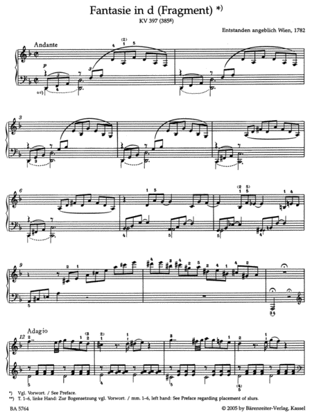 Fantasy for Piano in D minor K. 397 (385g)