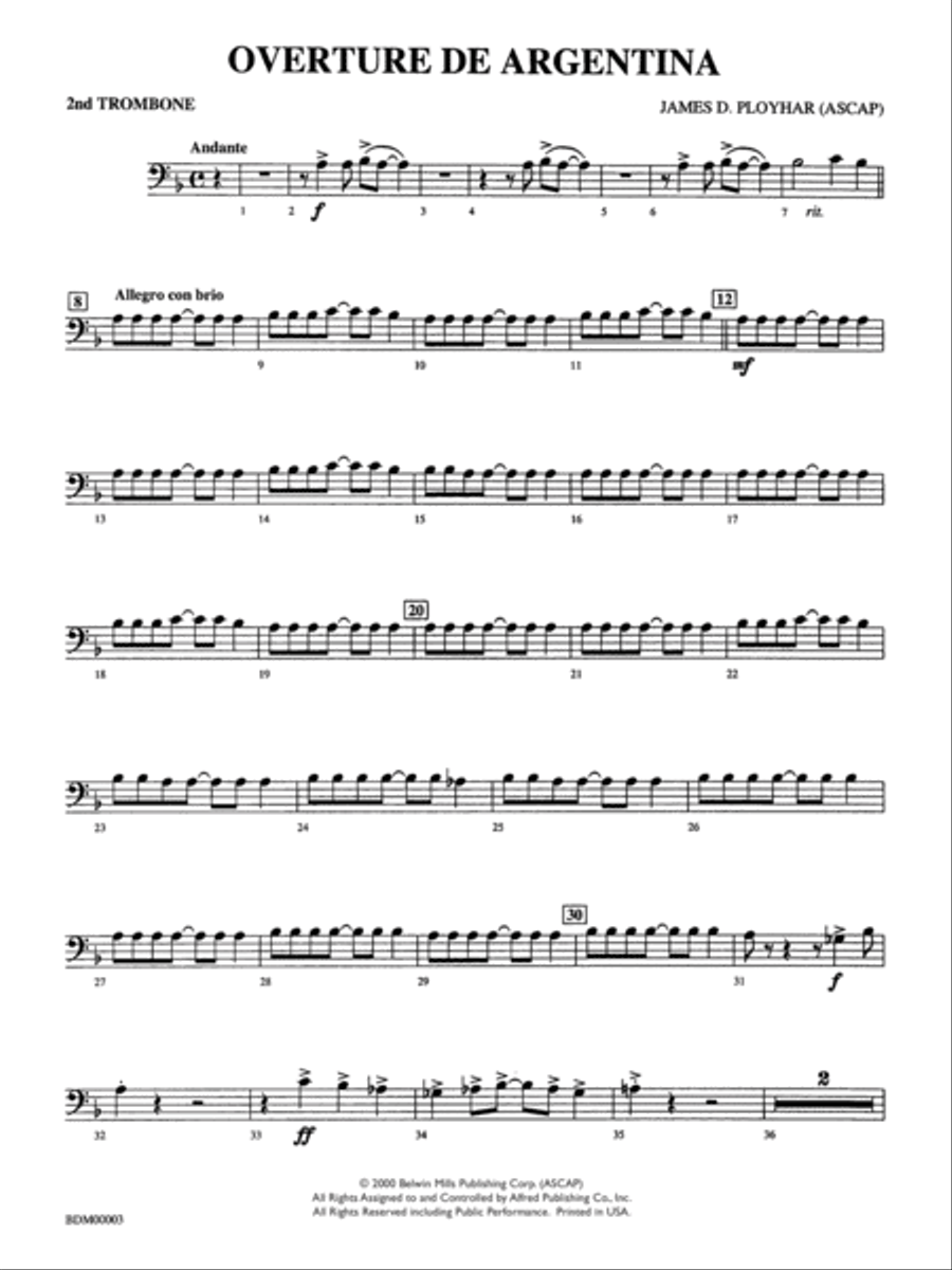 Overture de Argentina: 2nd Trombone Concert Band scores gallery preview page 1