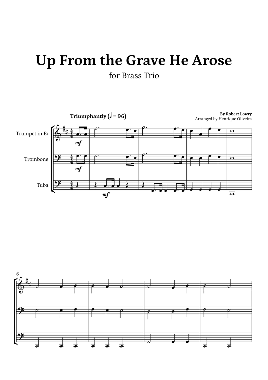 Up From the Grave He Arose (Brass Trio) - Easter Hymn Brass Trio scores gallery preview page 1
