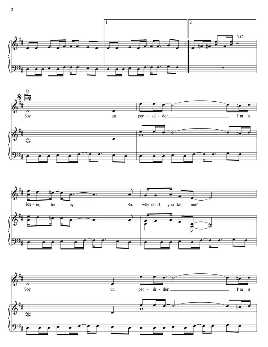 Loser Piano, Vocal, Guitar scores gallery preview page 2
