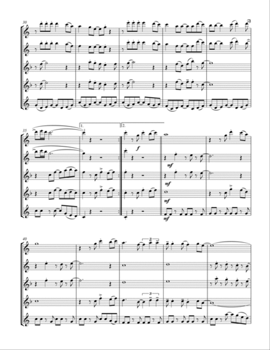 Feliz Navidad Saxophone Quintet scores gallery preview page 4