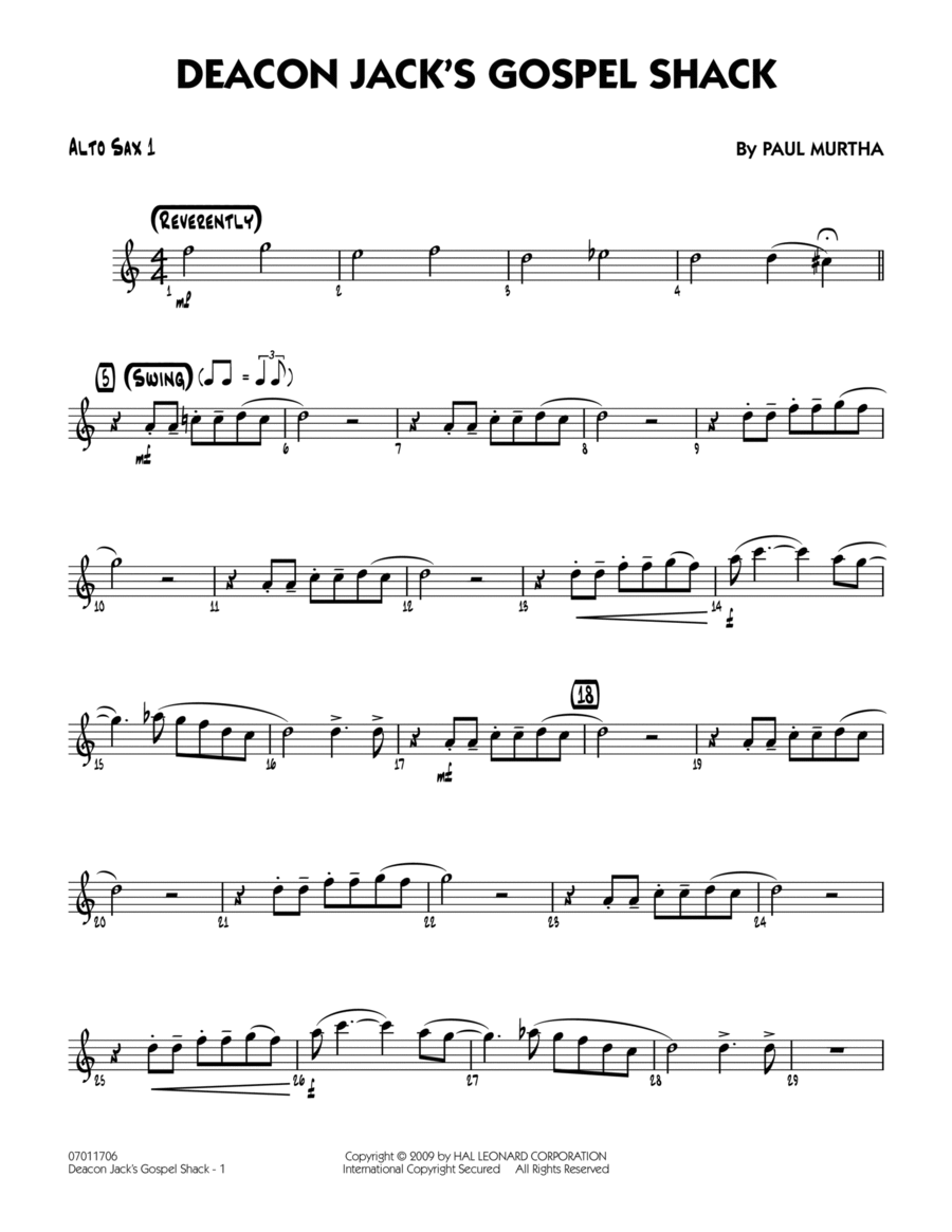 Deacon Jack's Gospel Shack - Alto Sax 1 Alto Saxophone scores gallery preview page 1
