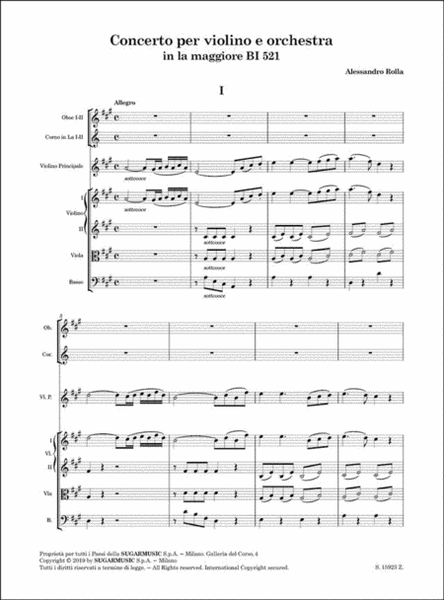 Concerto violino e orchestra in La maggiore BI521