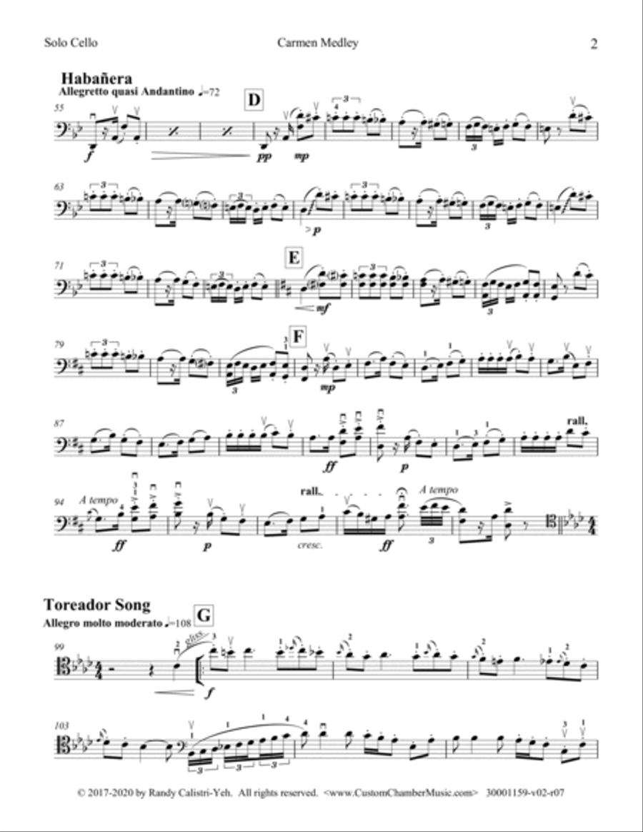 Bizet Carmen Medley (solo cello) Cello Solo scores gallery preview page 2