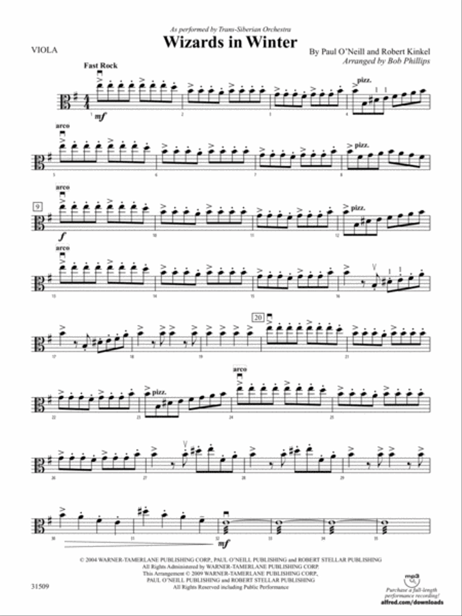 Wizards in Winter: Viola String Orchestra scores gallery preview page 1