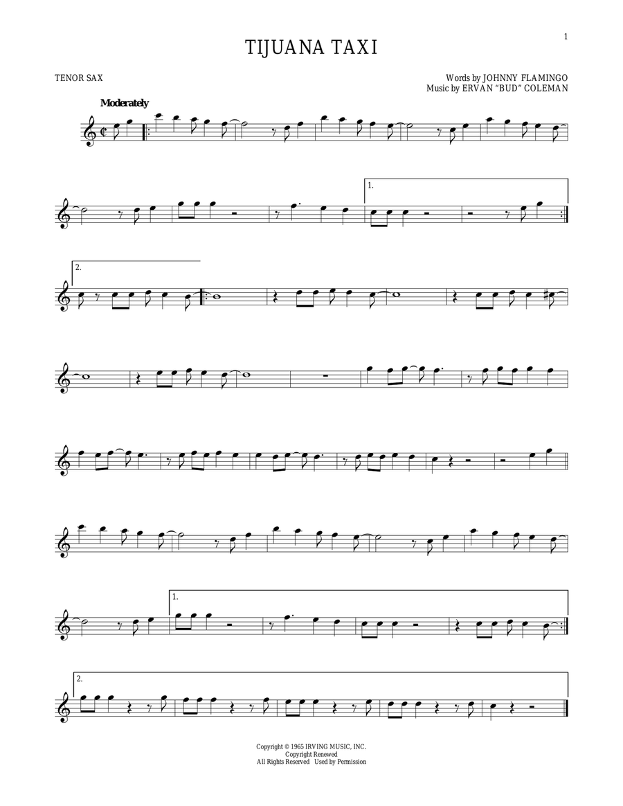 Tijuana Taxi Tijuana Taxi Tenor Saxophone scores gallery preview page 1