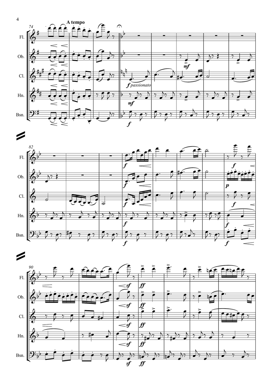 Brahms: Hungarian Dances (Ungarische Tänze) WoO1 No.5 - wind quintet Woodwind Quintet scores gallery preview page 5