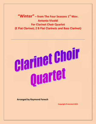 Book cover for "Winter" from The Four Seasons - 1st Mov. by antonio Vivaldi - Clarinet Choir Quartet