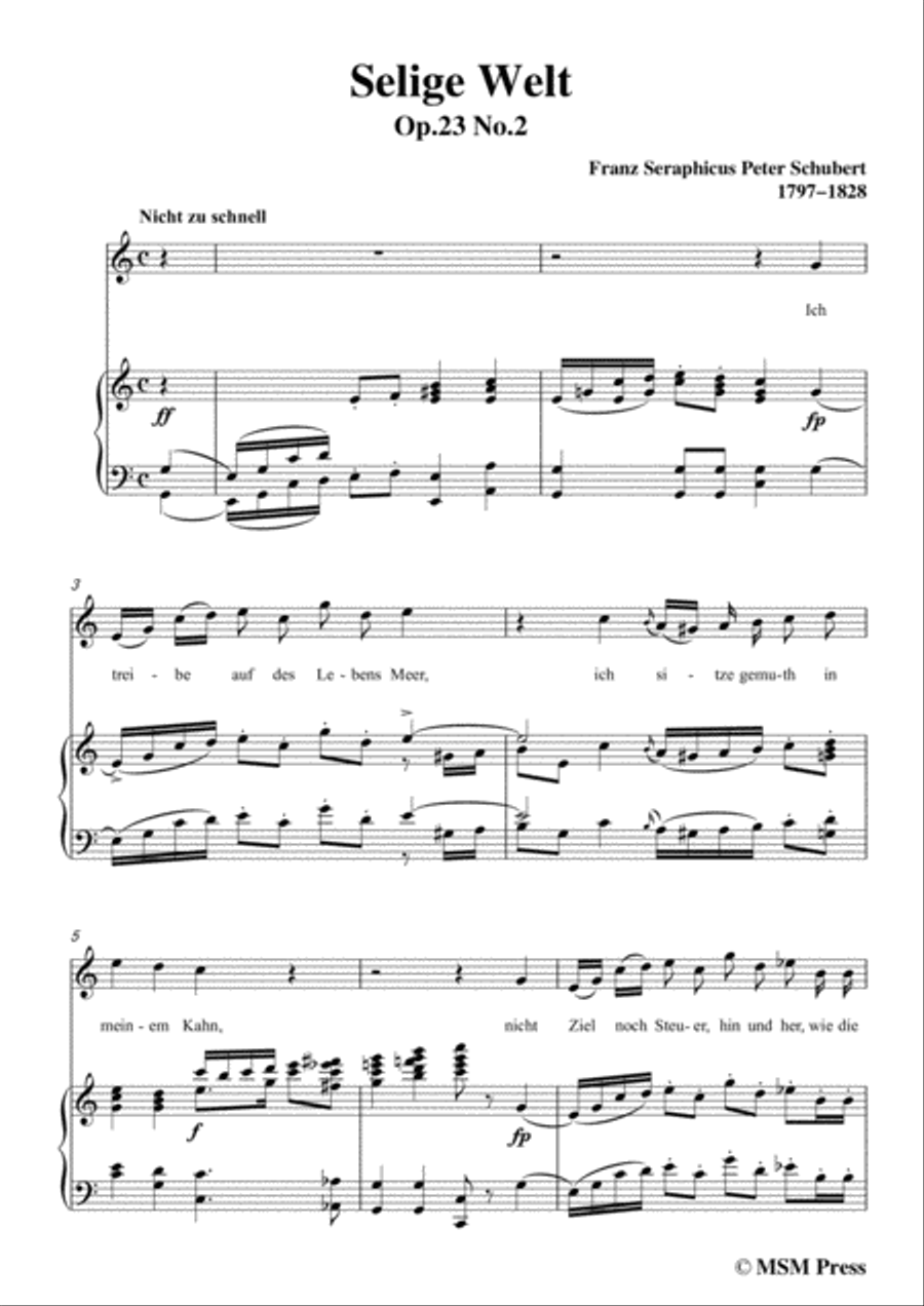 Schubert-Selige Welt(Blessed World),Op.23 No.2,in C Major,for Voice&Piano Voice scores gallery preview page 3