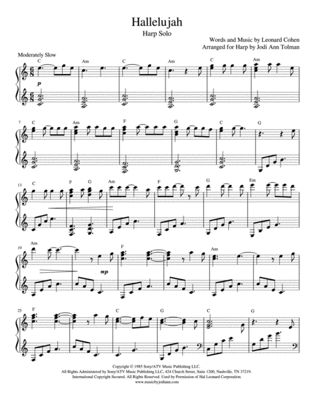 Hallelujah by Justin Timberlake Harp - Digital Sheet Music