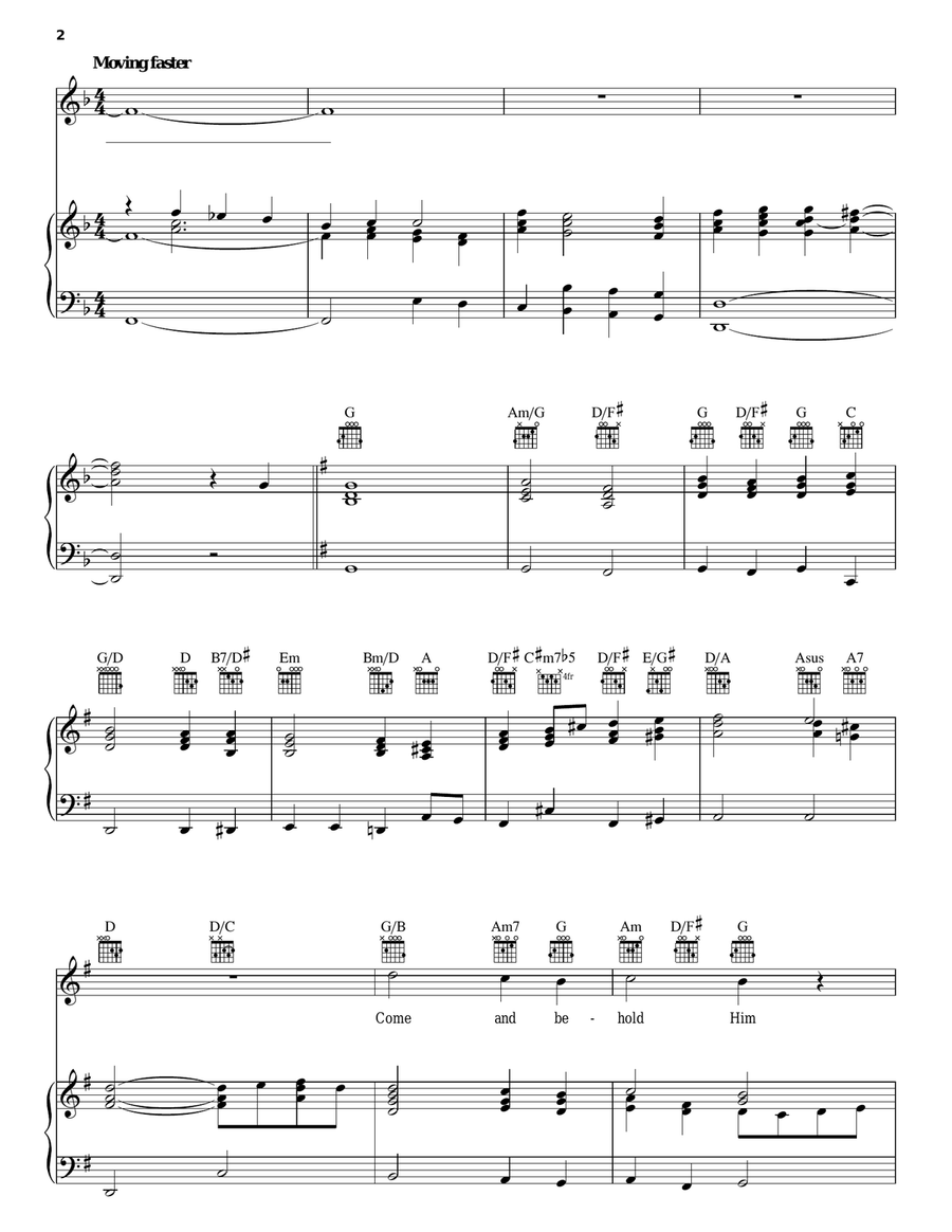 O Come All Ye Faithful Piano, Vocal, Guitar scores gallery preview page 2