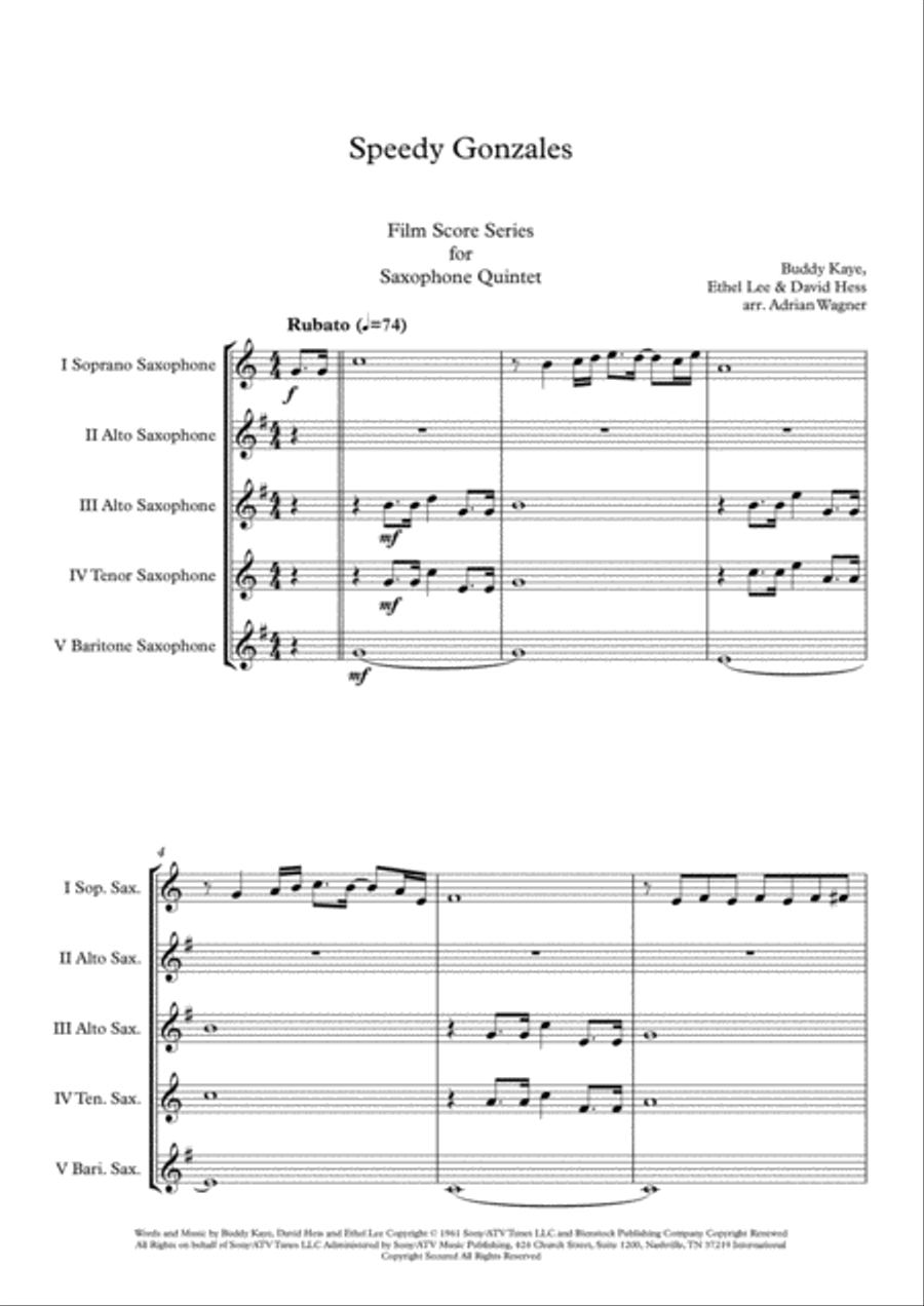 Speedy Gonzales Saxophone Quintet scores gallery preview page 3