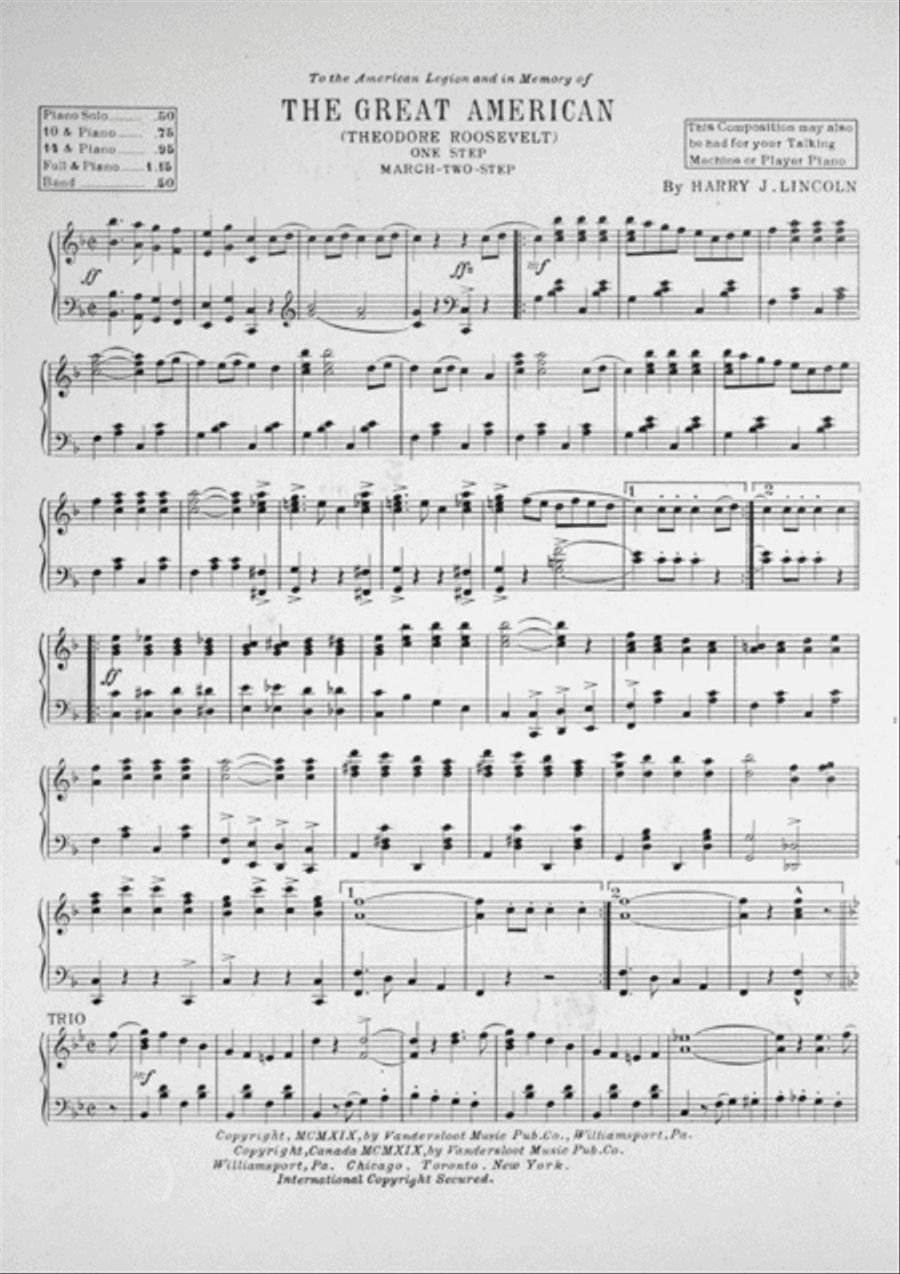 The Great American. (Theodore Roosevelt). One Step; March-Two-Step Piano Solo scores gallery preview page 2
