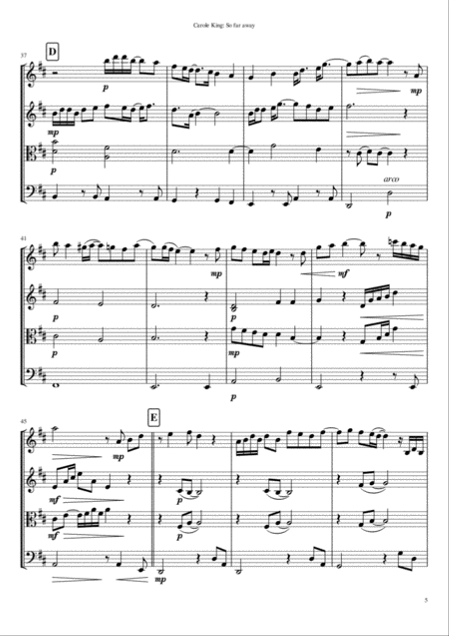 So Far Away String Quartet scores gallery preview page 5