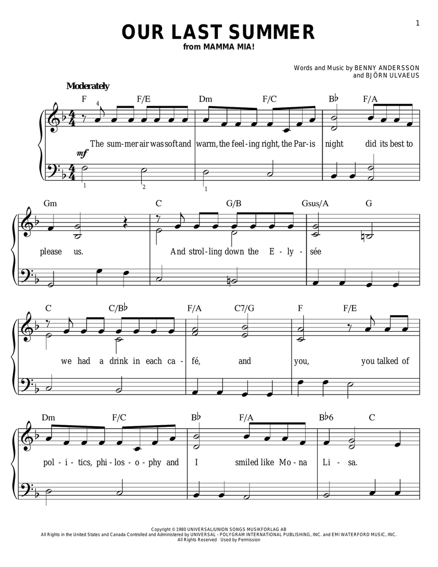 Our Last Summer Easy Piano scores gallery preview page 1