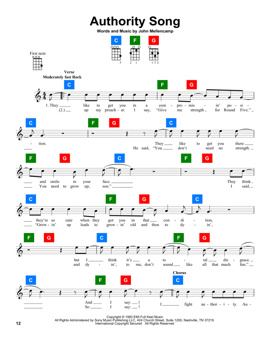 Authority Song Ukulele scores gallery preview page 1