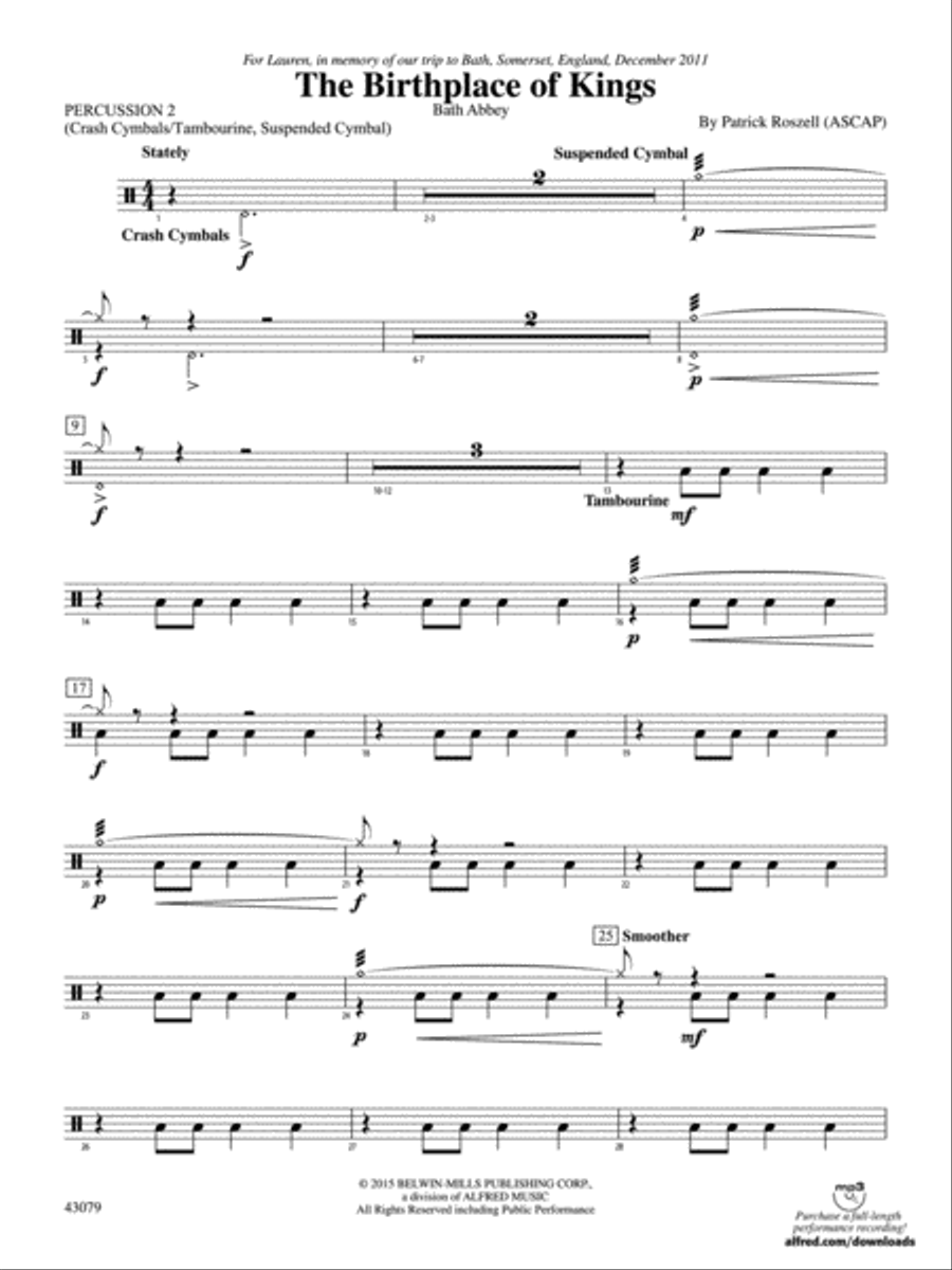 The Birthplace of Kings: 2nd Percussion Concert Band scores gallery preview page 1