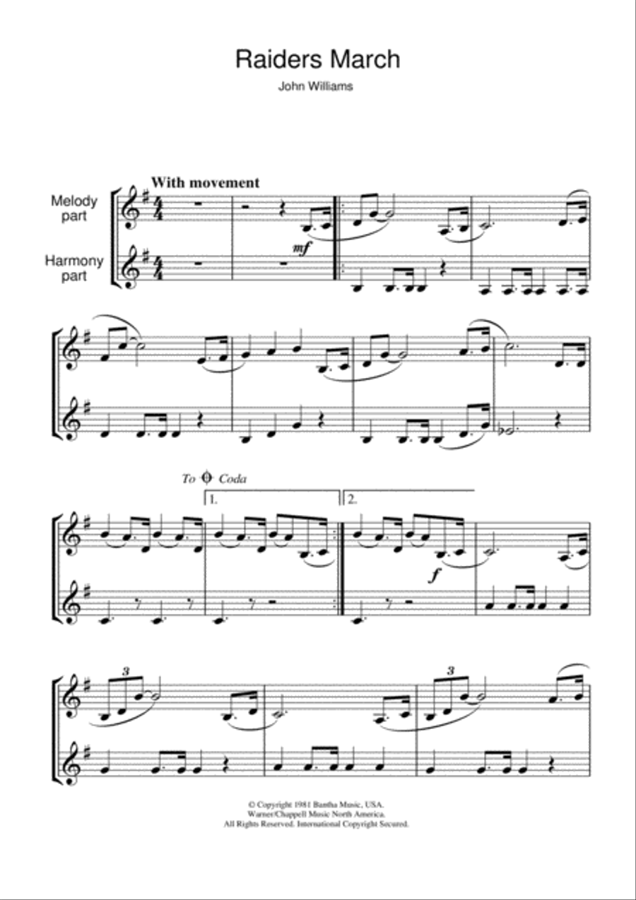 Raiders March (from Raiders Of The Lost Ark) Clarinet Solo scores gallery preview page 1