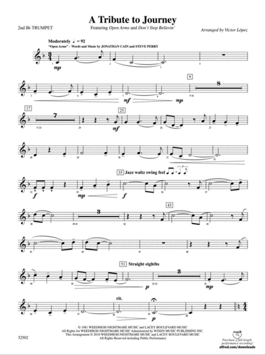 A Tribute to Journey: 2nd B-flat Trumpet Concert Band scores gallery preview page 1