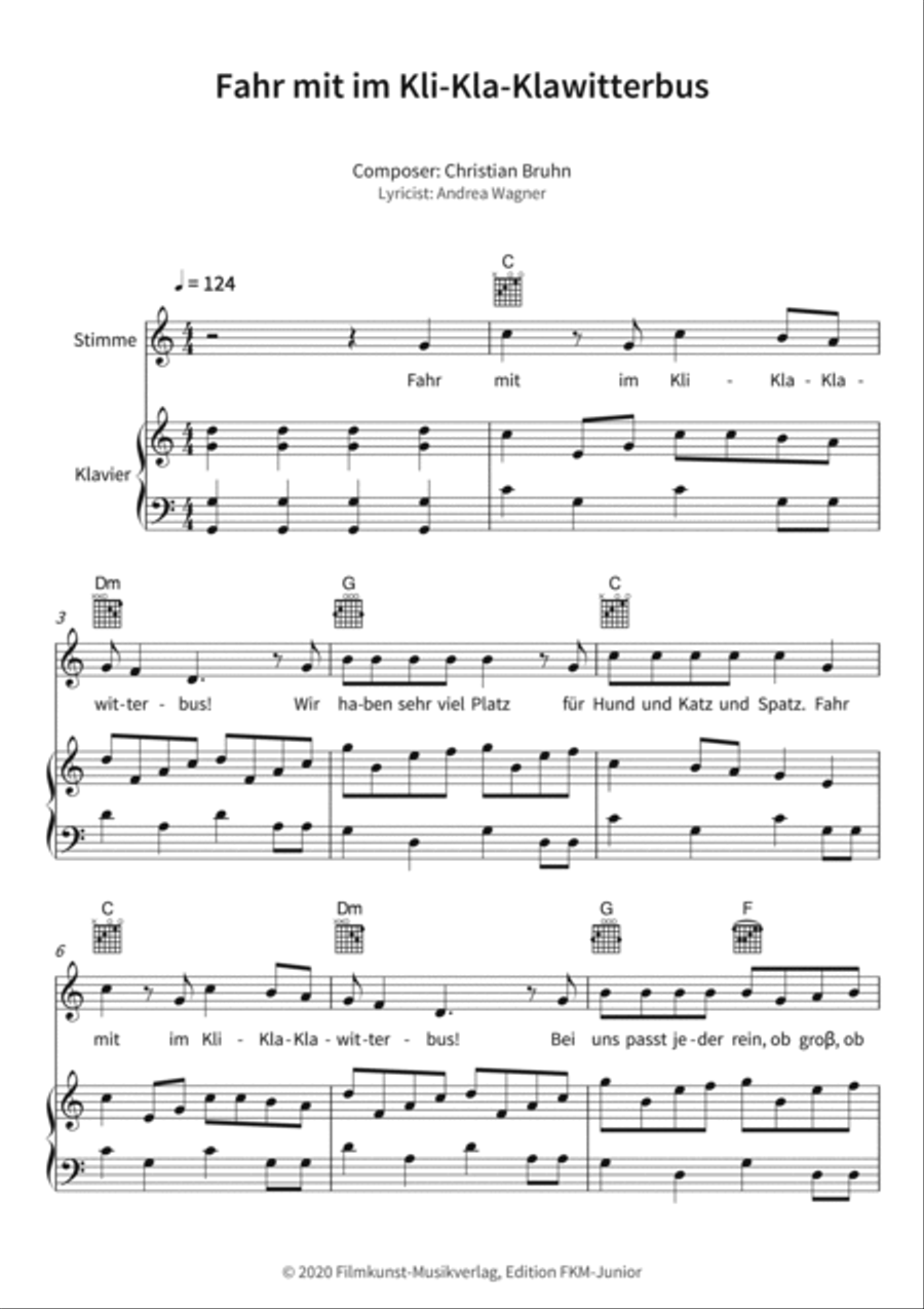 Fahr mit im Kli-Kla-Klawitterbus Piano, Vocal, Guitar scores gallery preview page 3
