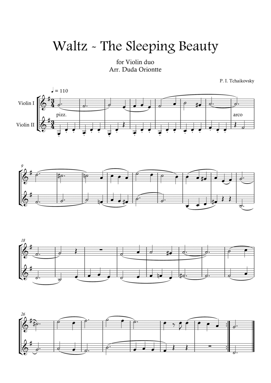 Waltz - The Sleeping Beauty (VIOLIN DUO ) TCHAIKOVSKY - beginner - Disney String Duet scores gallery preview page 1