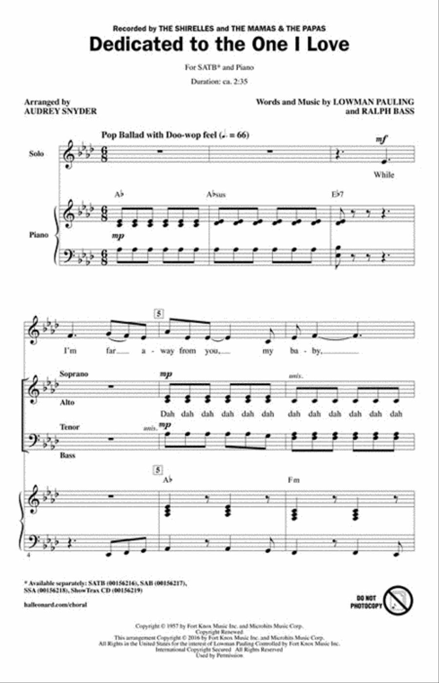 Dedicated to the One I Love 4-Part scores gallery preview page 2