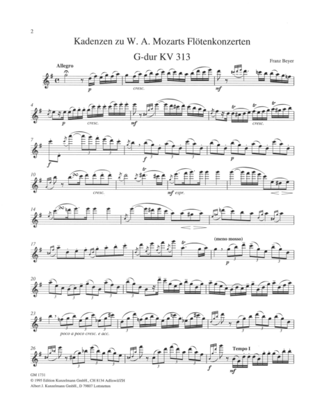 Cadenzas to Mozart's flute concertos