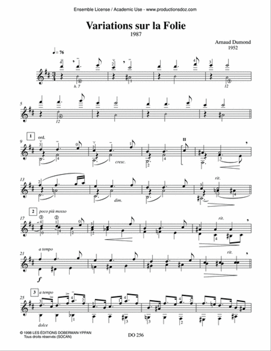 Variations sur la Folie Classical Guitar scores gallery preview page 3