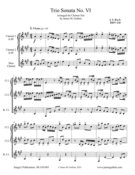 BACH: Trio Sonata No. 6 BWV 530 for Clarinet Trio image number null