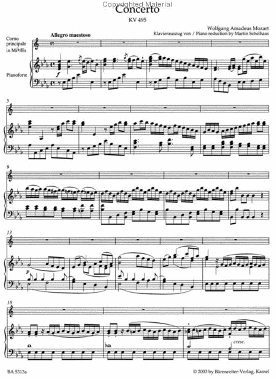 Concerto for Horn and Orchestra, No. 4 E flat major, KV 495 Piano scores gallery preview page 2
