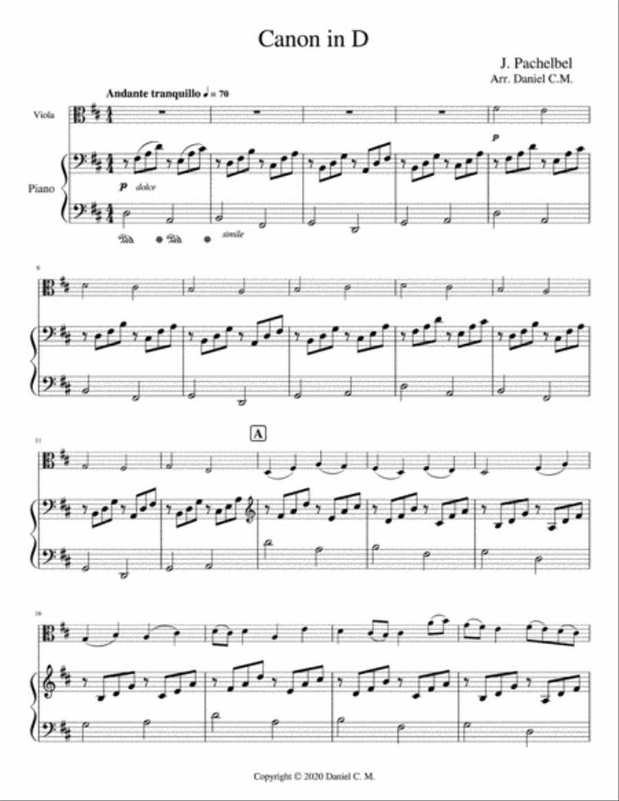Canon in D for viola and piano Piano scores gallery preview page 2