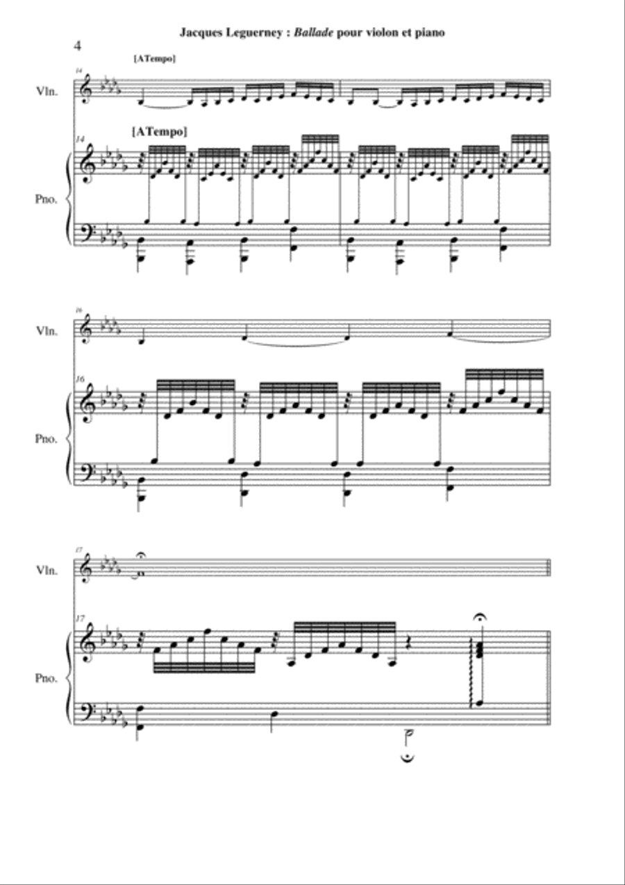 Jacques Leguerney: Ballade for violin and piano Violin Solo scores gallery preview page 4