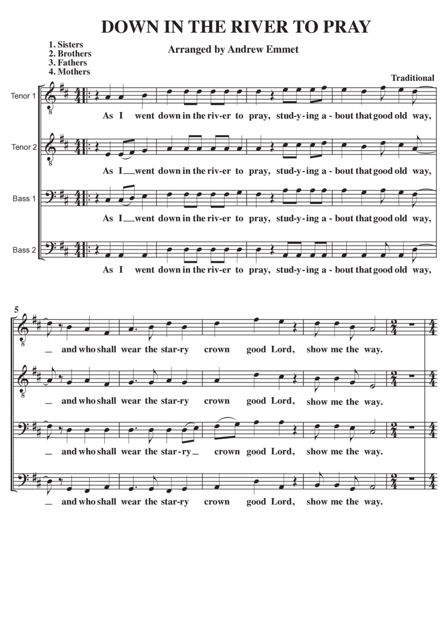 Down In The River To Pray A Cappella TTBB TTBB scores gallery preview page 1