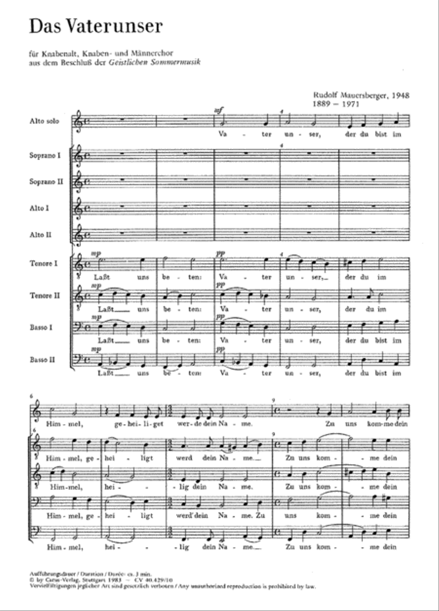 Our father (Vater unser) TTBB scores gallery preview page 1