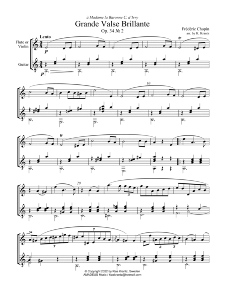 Grande valse brillante, Op. 34 No. 2 for flute or violin and guitar Flute scores gallery preview page 2