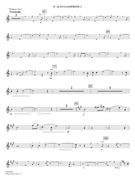 Music from Rent (arr. Jay Bocook) - Eb Alto Saxophone 2