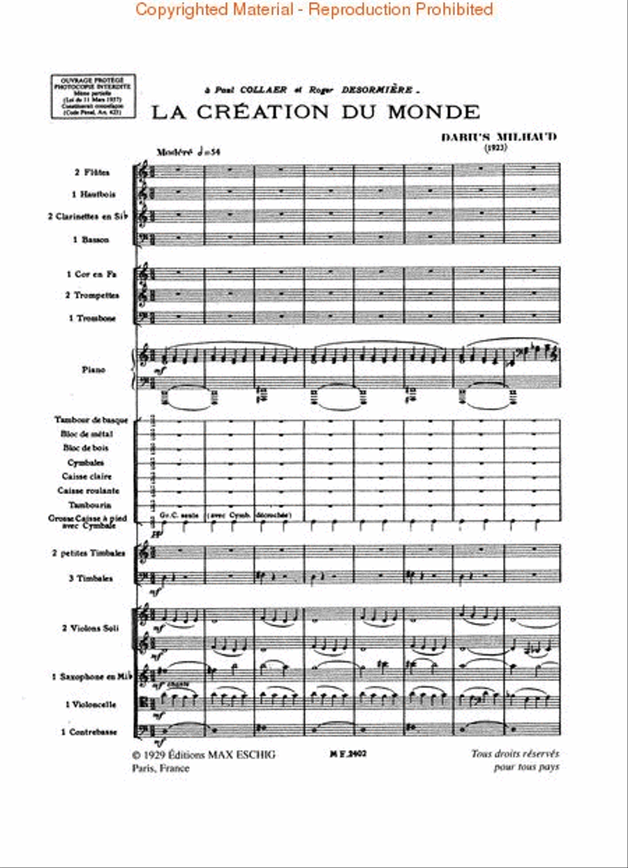 La Création du Monde, Op. 81a