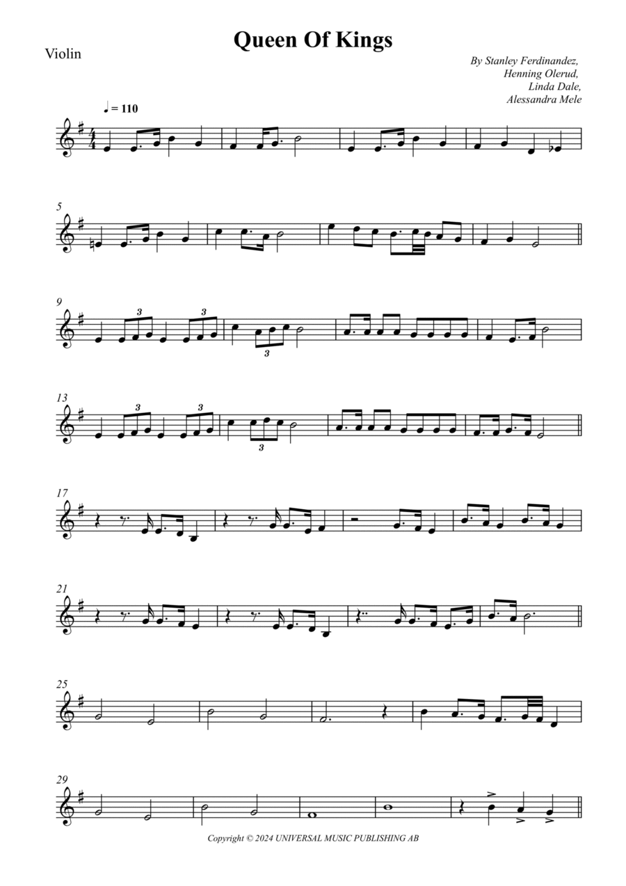 Queen Of Kings Violin Solo scores gallery preview page 1