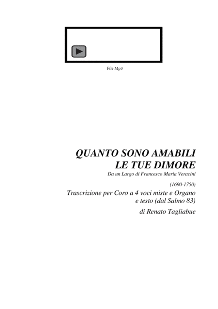 LARGO - Veracini - QUANTO AMABILI SONO LE TUE DIMORE - Arr. for SATB Choir and Organ 4-Part scores gallery preview page 1