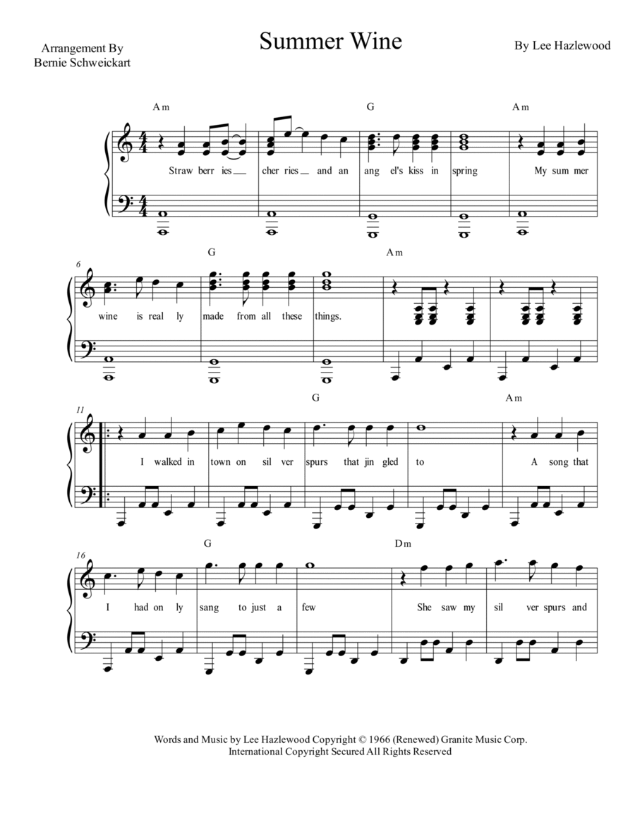 Summer Wine Piano, Vocal, Guitar scores gallery preview page 1