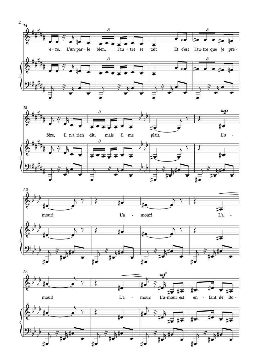 Habanera - Carmen for piano and voice in G# minor. Piano, Vocal scores gallery preview page 2