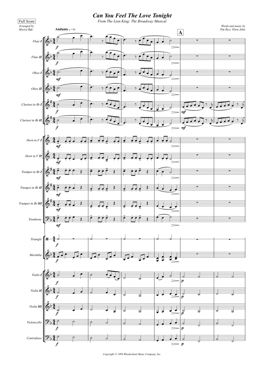 Can You Feel The Love Tonight Full Orchestra scores gallery preview page 1
