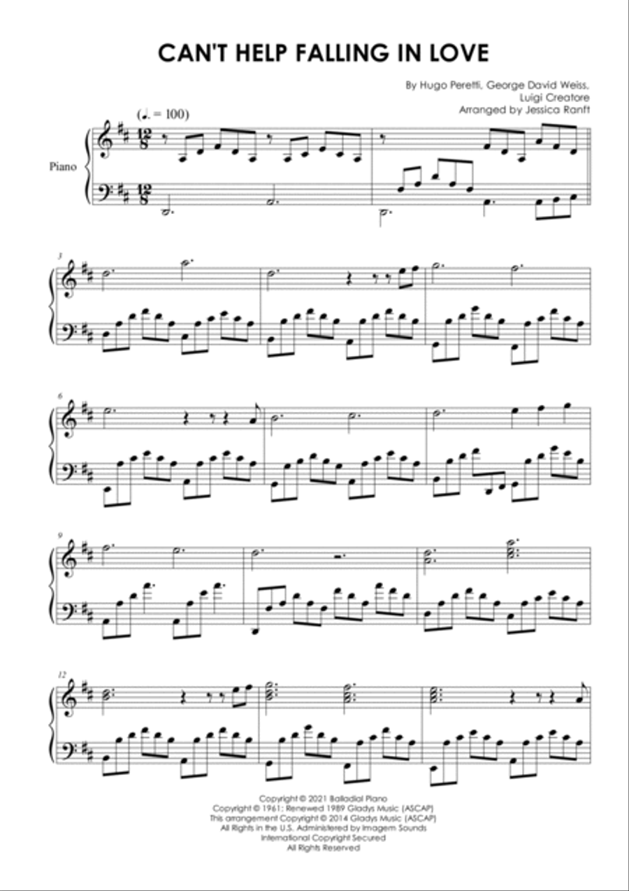 Can't Help Falling In Love Piano Solo scores gallery preview page 2